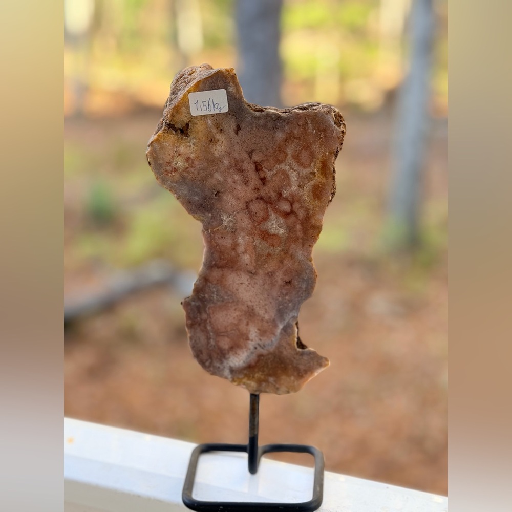 Rose & Pink Amethyst Statement Piece | Red Tones | Polished on Metal Stand